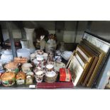 SHELF OF CERAMICS INCLUDING GERMAN STEINS & BESWICK TEAPOTS