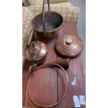 COPER HUNTING HORN, KETTLE, WARMER AND PAN