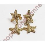 A pair of 9 carat gold drop earrings cast as star fish to match the bracelet lot 120, 10.7 g gross