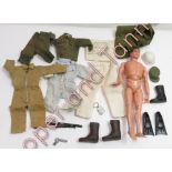 A vintage Action Man figure, together with various accessories