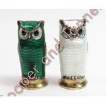 A pair of David-Andersen silver and enamel owl peppers, stamped 'D-A NORWAY STERLING 925S', 5.6 cm