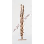 A 9 carat gold watch chain, of curb links with facetted round belcher links between, 46.5 cm long,