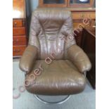 Mid century Swedish brown leather and chrome chair by Soderbergs