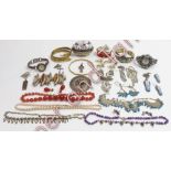 A collection of silver, silver coloured jewellery, costume jewellery and other items