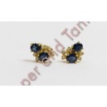 A pair of sapphire and diamond earstuds, the butterfly backs stamped '750', 2.8 g gross