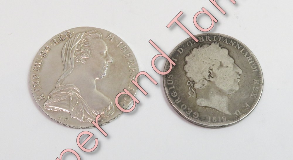 An 1819 George III crown, together with a silver 1780 Maria Theresa Thaler trade coin, inscribed ' - Image 2 of 2