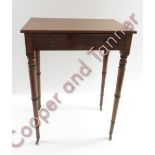 A 19th century mahogany inlaid side table, with a single short drawer on turned legs, 73cm high,