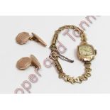 Avia, a lady's 9 carat gold wrist watch on a bracelet; with a pair of gilt metal cufflinks