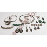 A collection of silver and silver coloured jewellery, some stone set