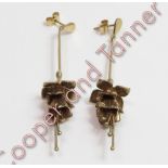 A pair of 9 carat gold long drop earrings in the style of fuchsias, 8.9 g gross