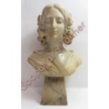 An early 20th century bust of lady, standing on a marble base, with flower petals in her hair 49cm