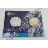 A 2015 Britannia £50 coin on card, together with another 2015 Britannia £50 coin