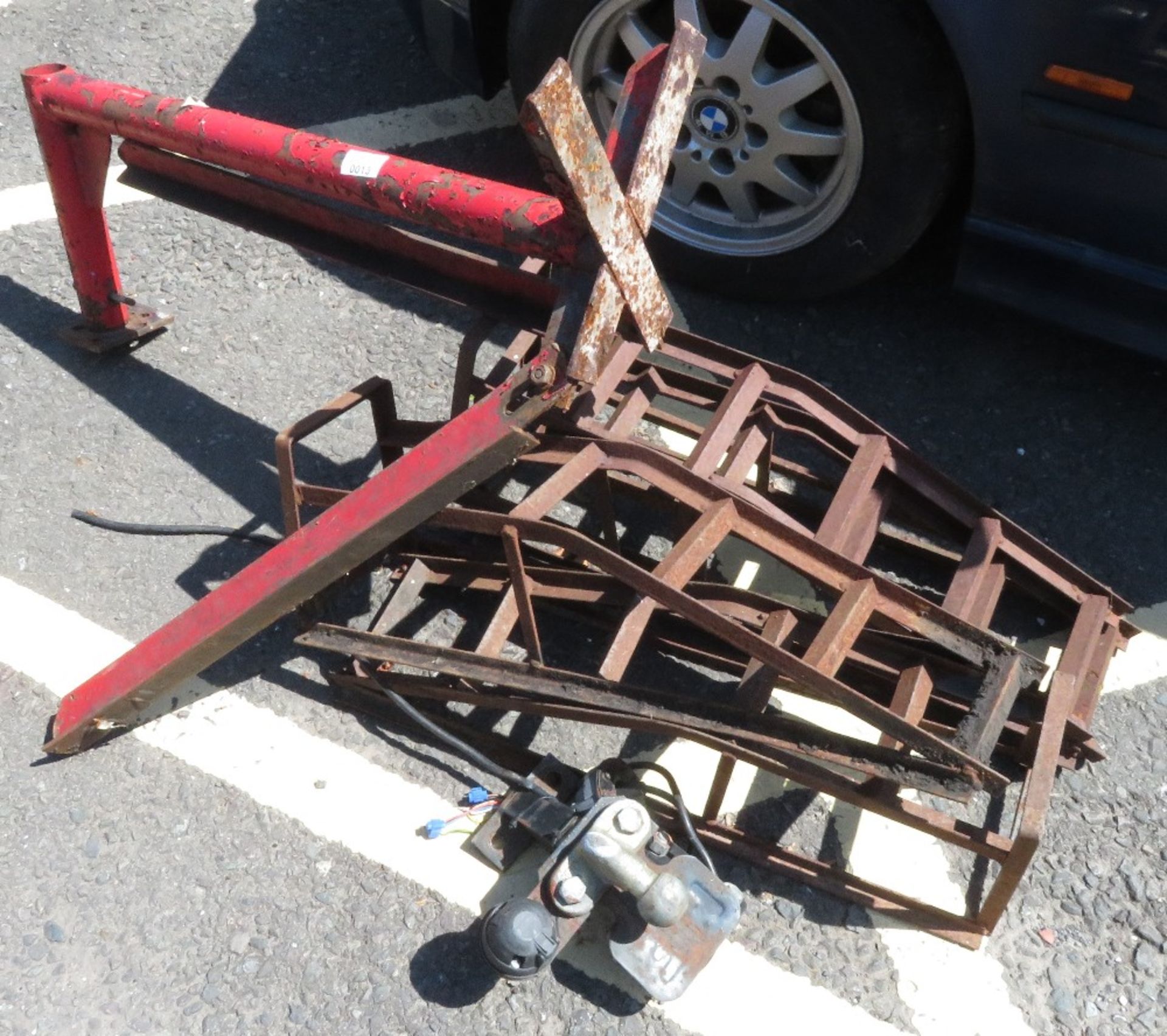 Car ramps, tow bar and engine crane