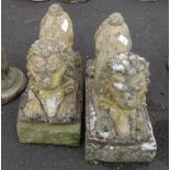 PAIR OF CONCRETE LIONS ON BASES