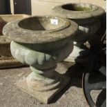 PAIR OF STONE URN PLANTERS