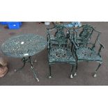 GREEN PAINTED ALUMINIUM TABLE & 4 CHAIRS