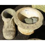 ROUND COTSWOLD PLANTER, STONE BOOT & CAT