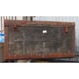 LARGE METAL BOUND TRUNK