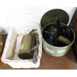 TIN OF EBONISED GENTLEMANS DRESSING TABLE ITEMS TOGETHER WITHAN OIL CAN, EPHEMERA ETC