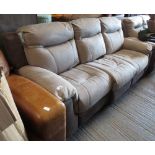 3 SEATER TWO TONE SUEDE SOFA WITH RECLINING FOOT RESTS