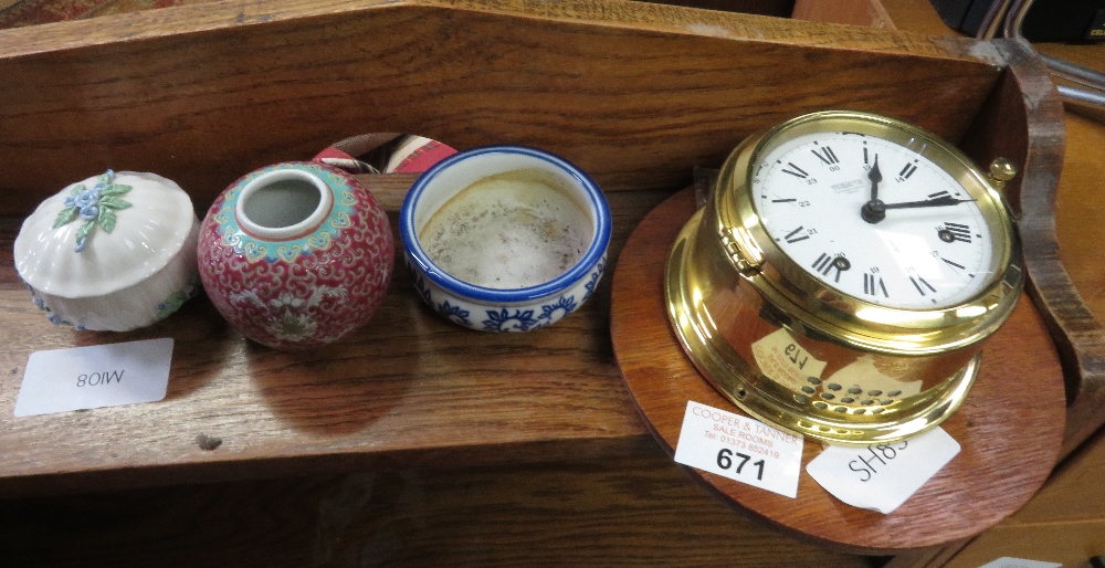 MODERN BULKHEAD CLOCK TOGETHER WITH OTHER ITEMS