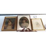 AN OILOGRAPH OF A GIRL, ALONG WITH A PRINT OF AN EDWARDIAN LADY AND ONE OTHER PRINT