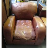 BROWN LEATHER ART DECO STYLE CLUB CHAIR