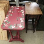 OAK DROP LEAF TABLE & PAINTED SIDE TABLE