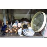 MID CENTURY ROUND MIRROR TOGETHER WITH A DOULTON PART DINNER SERVICE, GLASSWARE ETC