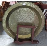 LARGE EMBOSSED BRASS TABLE ON STAND