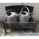 2 GALVANISED WATERING CANS & FIRE GRATE