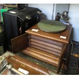 OAK GRAMOPHONE TOGETHER WITH A COLLECTION OF RECORDS ## needles ##