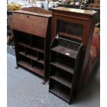 OAK BUREAU, DISPLAY CABINET AND HANGING SHELF