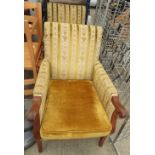 2 UPHOLSTERED WOOD FRAMED ARMCHAIRS