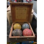 VINTAGE WOODEN BOX OF CROQUET BALLS