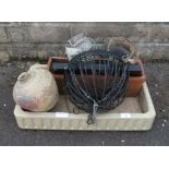 CERAMIC SINK, HANGING BASKETS, TERRACOTTA PLANTER & OTHERS