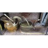 3 BRASS COAL SCUTTLES, COPPER KETTLE ETC