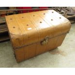 A VINTAGE TIN TRAVELLING TRUNK