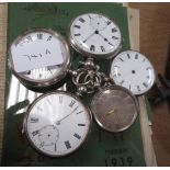 COLLECTION OF SOLID SILVER POCKET WATCHES INCLUDING 2 VICTORIAN FOB WATCHES