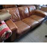 3 SEATER BROWN LEATHER SETTEE