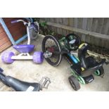 KART TOGETHER WITH A QUAX UNICYCLE & A CHILDS TRICYCLE