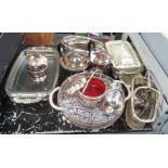 QUANTITY OF SILVER PLATE ITEMS TO INCLUDE TEA & COFFEE POTS