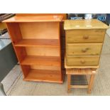 BOOKCASE, TABLE & BEDSIDE CABINET