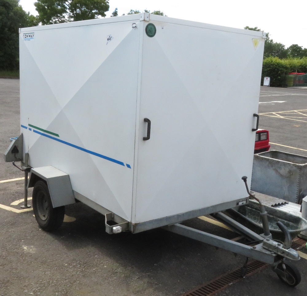 7FT BY 4FT BOX TRAILER BY CONWAY WITH SPARE WHEEL & BULLDOG CLAMP