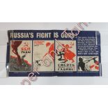 A quantity of vintage printed propaganda posters relating to Russia's fight against Hitler