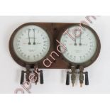 Two Hydraulic gauges by S M Gauge Co, Bristol mounted on a wood panel, diameter of gauges 18cms