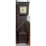 An 8 day 11inch brass face longcase clock signed in top of dial by Geo Wright, converted from an