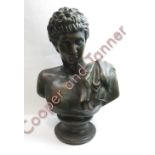 A modern hollow bronze resin bust of Hermes on socle base, 55cms high