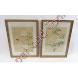 A collection of six Chinese paintings on silk, depicting various scenes, each framed