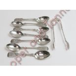 A set of five silver teaspoons, by J. Round, Sheffield 1907; two other silver teaspoons; and a
